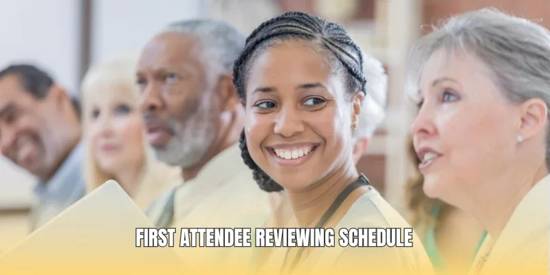 First attendee reviewing schedule