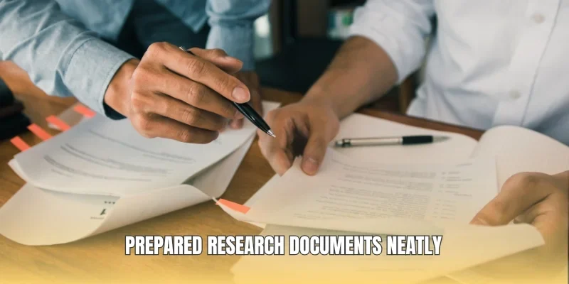 Prepared research documents neatly
