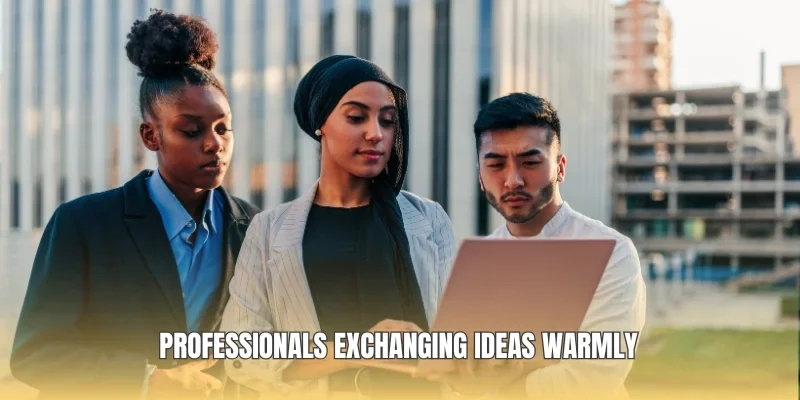 Professionals exchanging ideas warmly
