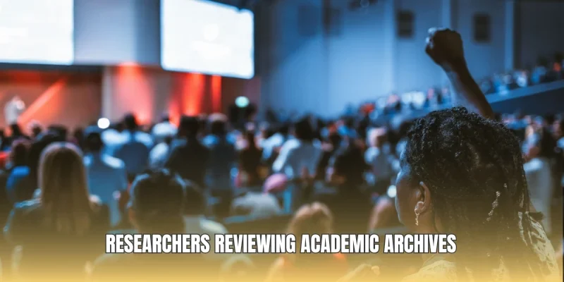 Researchers reviewing academic archives