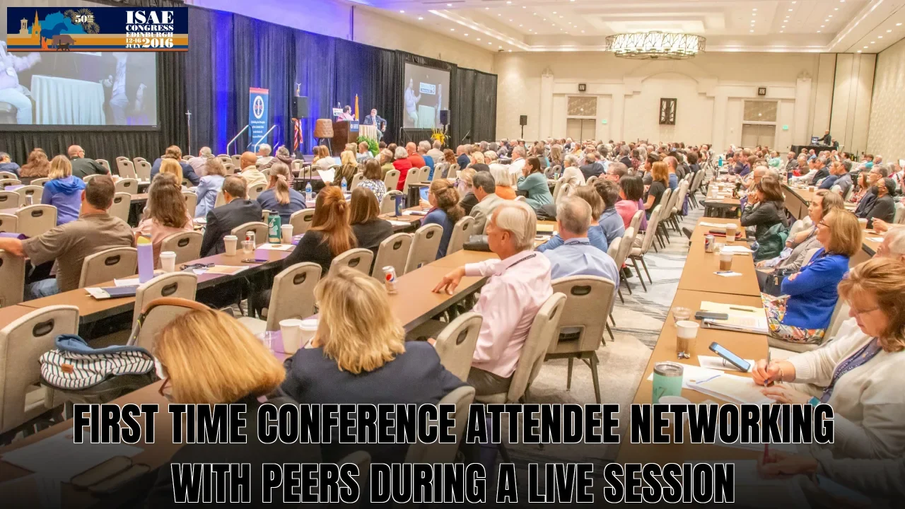 First time conference attendee networking with peers during a live session