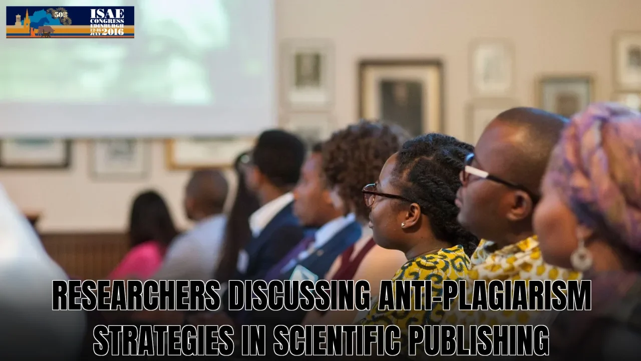 Researchers discussing anti-plagiarism strategies in scientific publishing